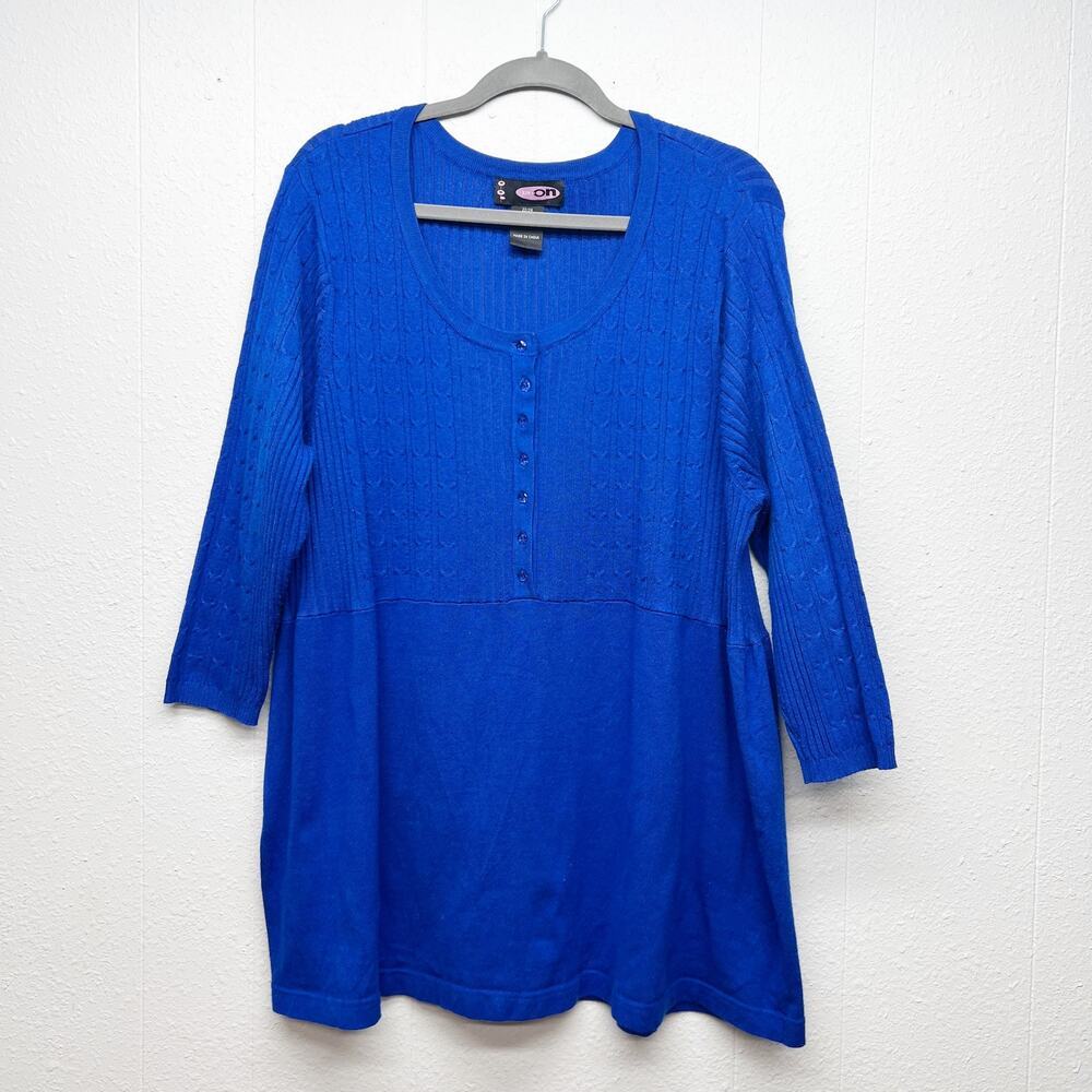 Liv-On 1/2 Button Knit Sweater Womens 22/24 Royal Blue Stretch Casual Workwear